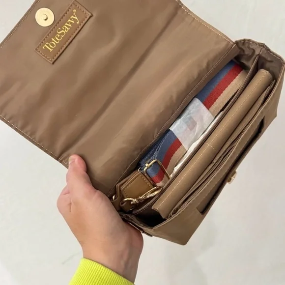 ToteSavvy Crossbody Diaper Bag Tan Brown Nylon Diaper Clutch with Changing Mat - Picture 5 of 6